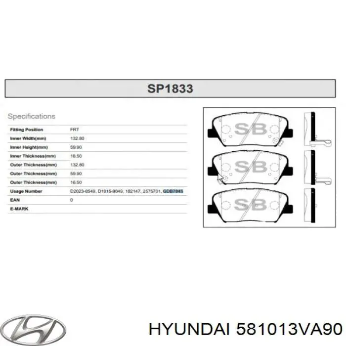 Comprar 581013VA90 Hyundai/Kia Pastillas delanteras de freno