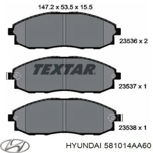 581014AA60 Hyundai/Kia pastillas de freno delanteras