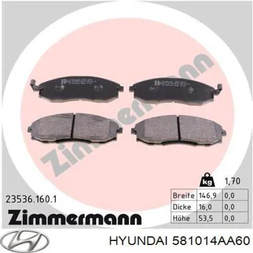 Pastillas freno delanteras Hyundai/Kia 581014AA60 precio, desde 25,53 EUR