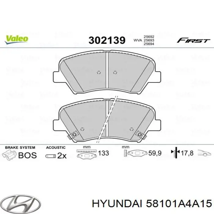 Pastillas de freno delanteras Hyundai/Kia 58101A4A15