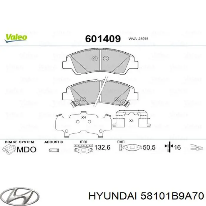 Pastillas de freno 58101B9A70 Hyundai/Kia