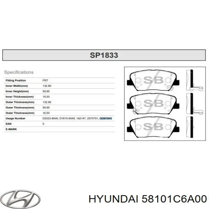 58101C6A00 Hyundai/Kia Pastillas delanteras