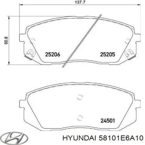 58101E6A10 Hyundai/Kia pastillas de freno delanteras