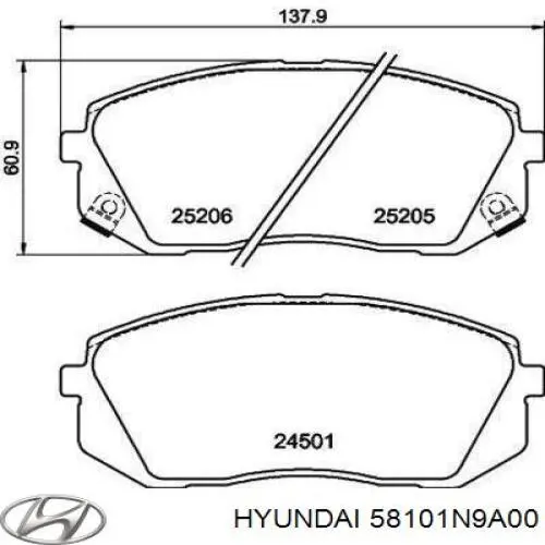 Comprar 58101N9A00 Hyundai/Kia Pastillas delanteras de freno