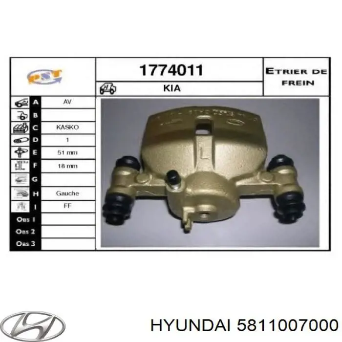 Comprar 5811007000 Hyundai/Kia Pinza de freno delantera izquierda