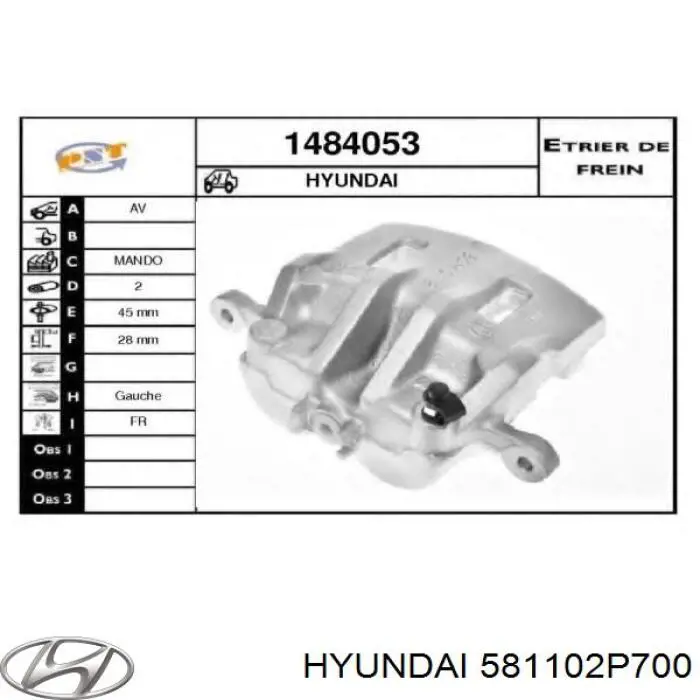 581102P700 Hyundai/Kia pinza de freno delantera izquierda