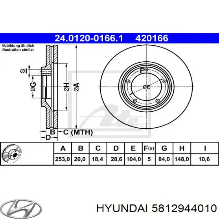 Disco de freno 5812944010 Hyundai/Kia