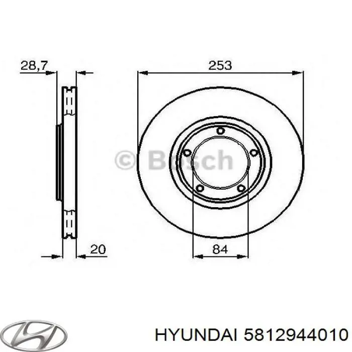 5812944010 Hyundai/Kia freno de disco delantero