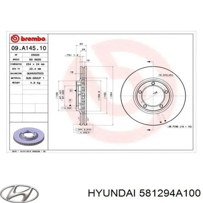 581294A100 Hyundai/Kia disco de freno delantero