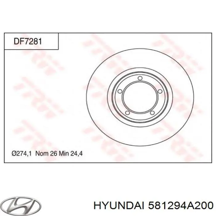 581294A200 Hyundai/Kia disco de freno delantero