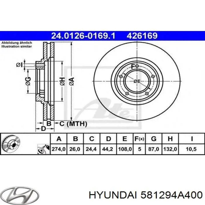 Freno de disco delantero para Hyundai H-1 STAREX 