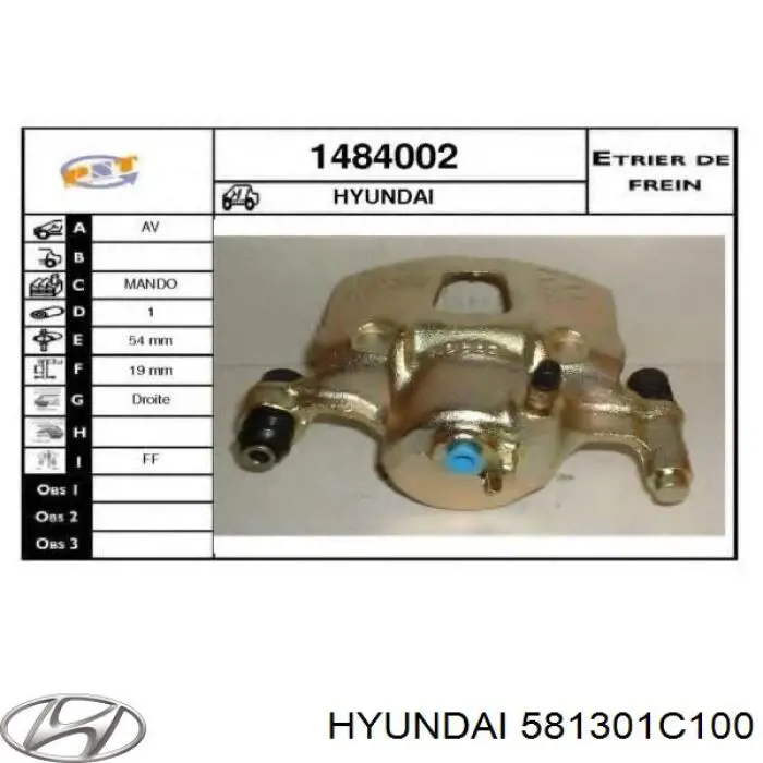 581301C100 Hyundai/Kia pinza de freno delantera derecha