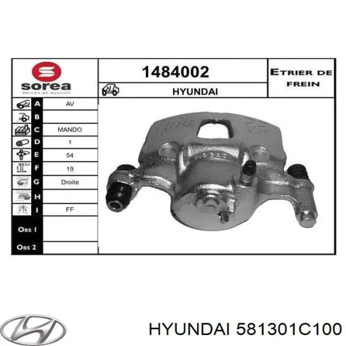 Comprar 581301C100 Hyundai/Kia Pinza de freno delantera derecha