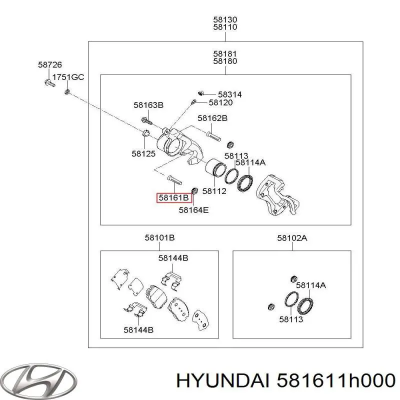 Guía de la pinza delantera HYUNDAI 581611H000