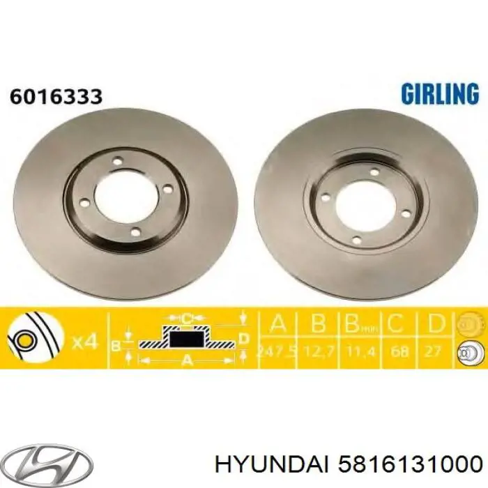 5022346 Hyundai/Kia freno de disco delantero