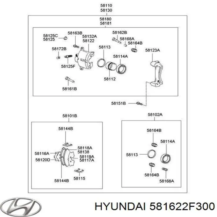 581623B000 Hyundai/Kia pasador guía, pinza del freno delantera, superior