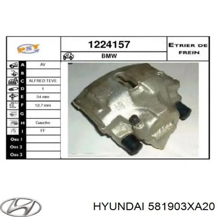 581903XA20 Hyundai/Kia pinza de freno delantera derecha