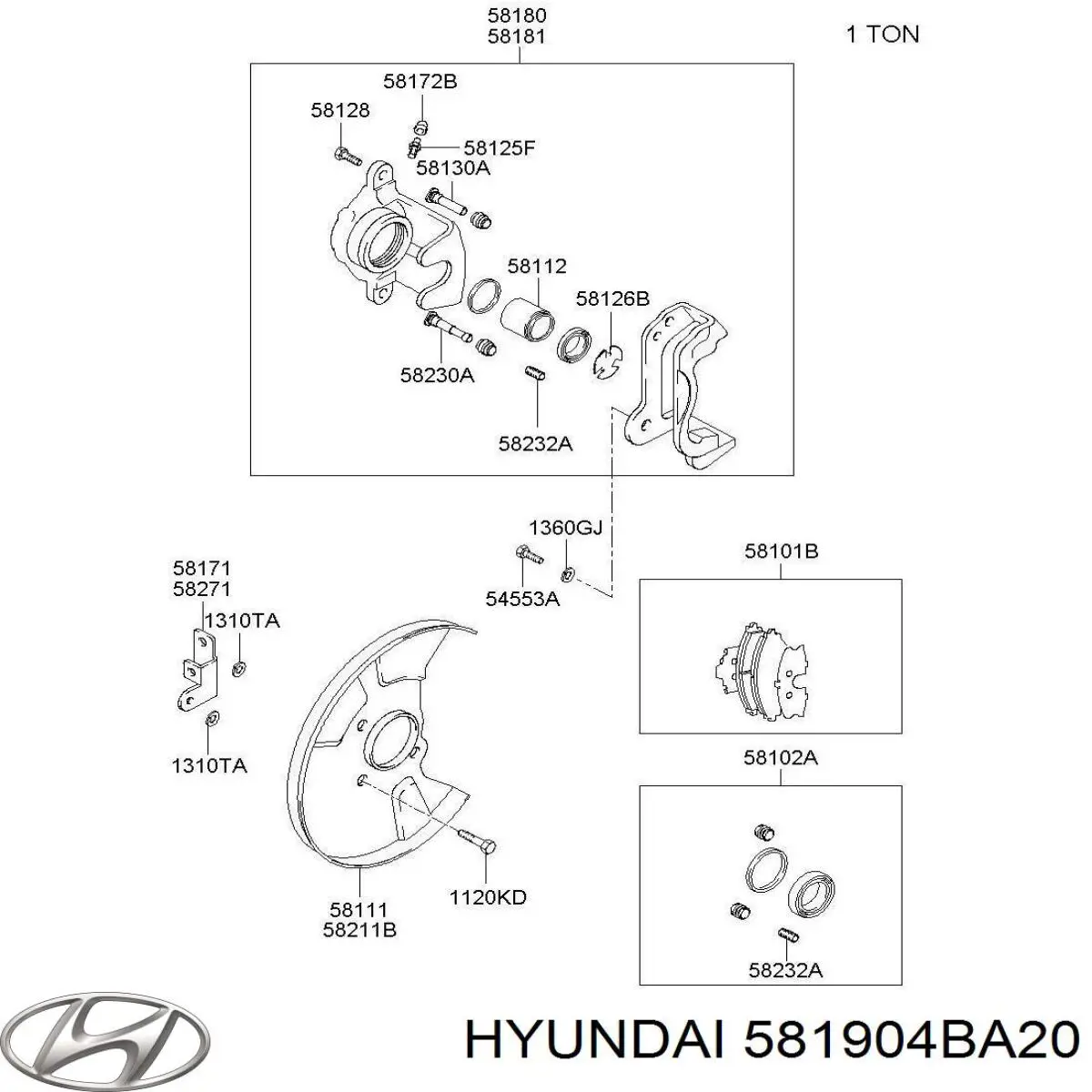 581904BA20 Hyundai/Kia pinza de freno delantera derecha