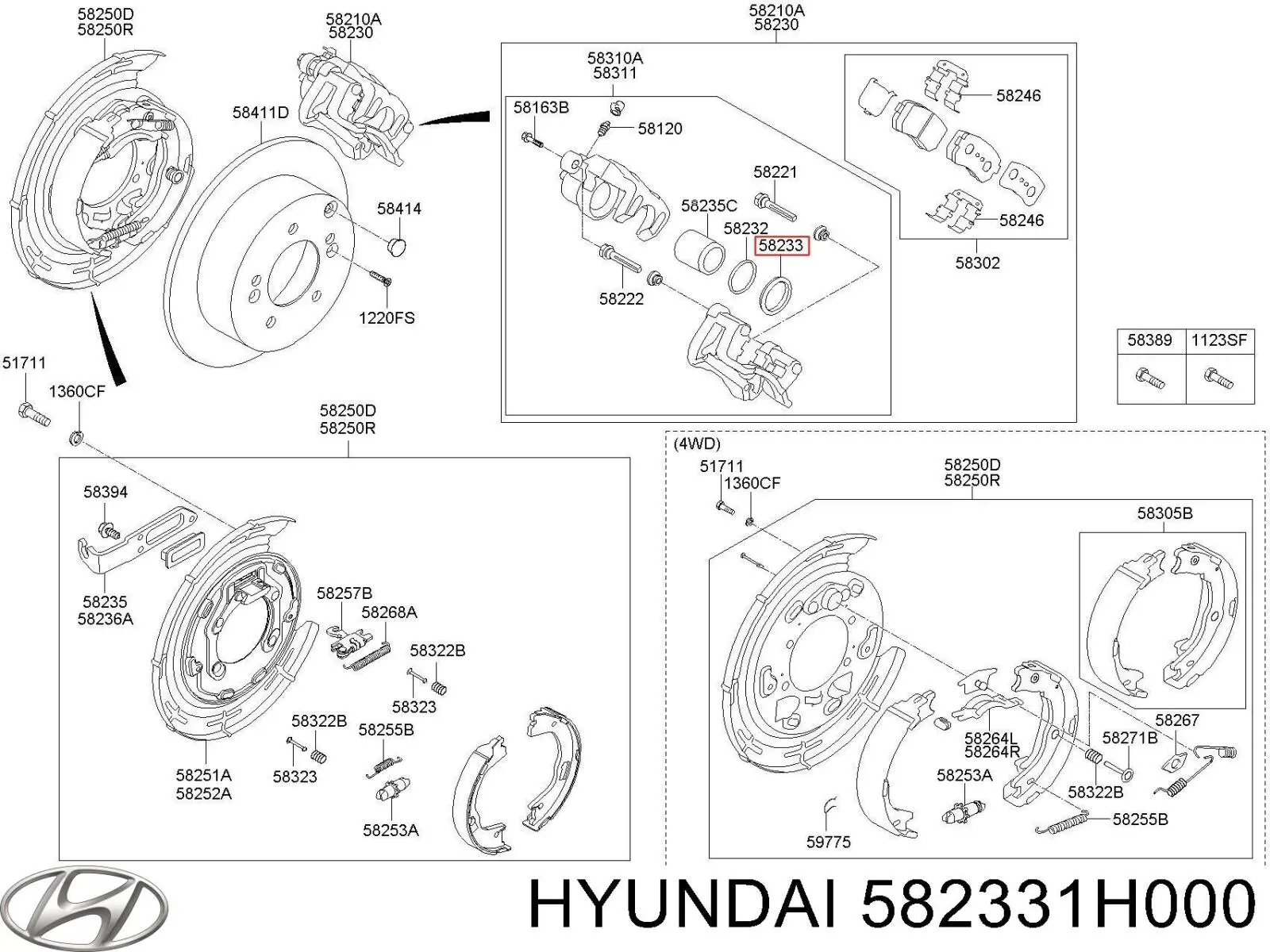 Comprar 582331H000 Hyundai/Kia Juego de reparación, pinza de freno trasero