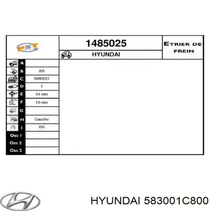 Comprar 583001C800 Hyundai/Kia Pinza de freno trasera izquierda