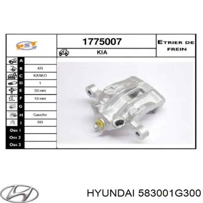 Comprar 583001G300 Hyundai/Kia Pinza de freno trasera izquierda