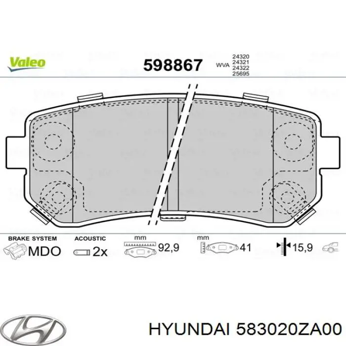 Pastillas traseras de freno Hyundai/Kia 583020ZA00 precio, desde 18,95 EUR