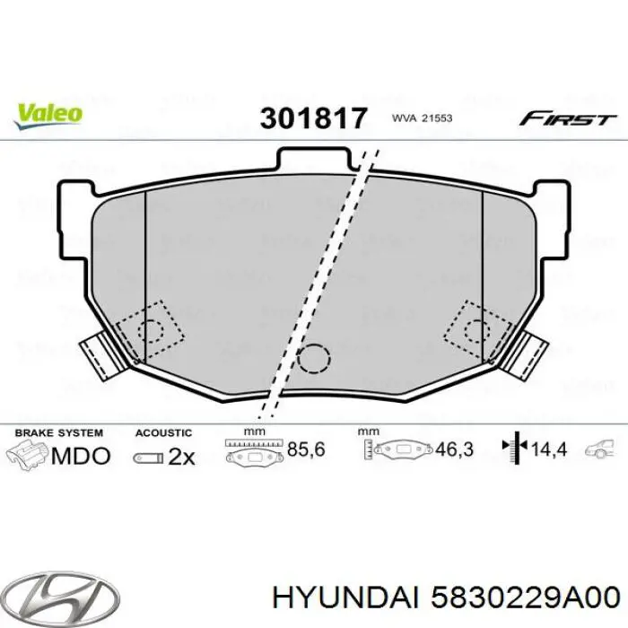 5830229A00 Hyundai/Kia pastillas de freno traseras