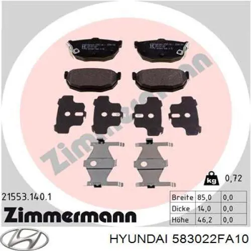 Pastillas traseras de freno Hyundai/Kia 583022FA10 precio, desde 15,82 EUR