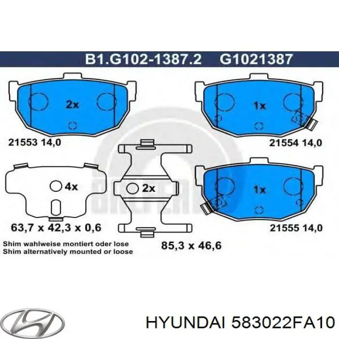 Comprar 583022FA10 Hyundai/Kia Pastillas de freno traseras