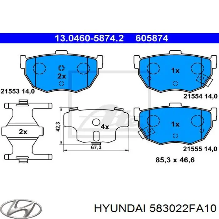 Pastillas de freno traseras 583022FA10 Hyundai/Kia