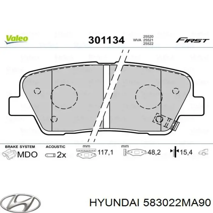 583022MA90 Hyundai/Kia pastillas de freno traseras