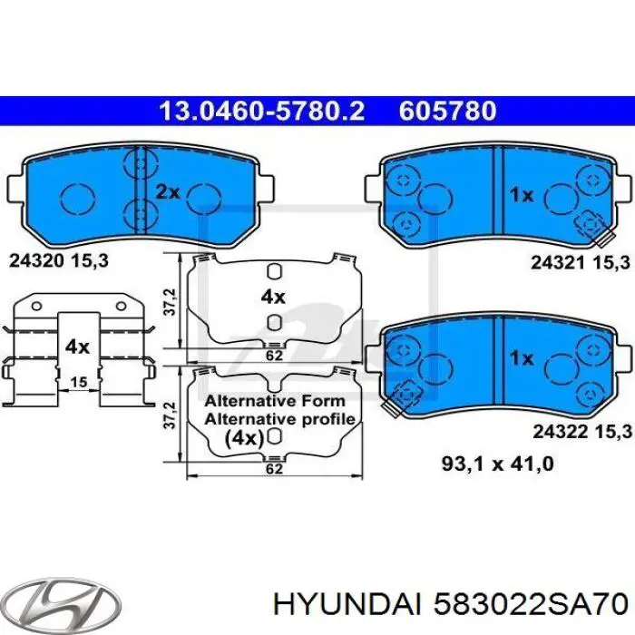 583022SA70 Hyundai/Kia pastillas de freno traseras