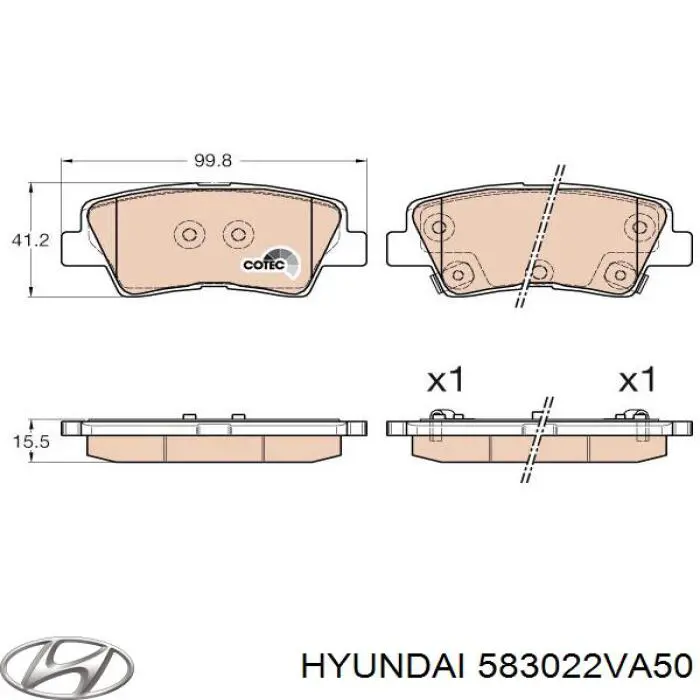 Pastillas de freno traseras 583022VA50 Hyundai/Kia