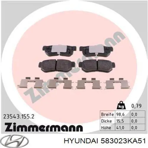 Pastillas de freno traseras 583023KA51 Hyundai/Kia