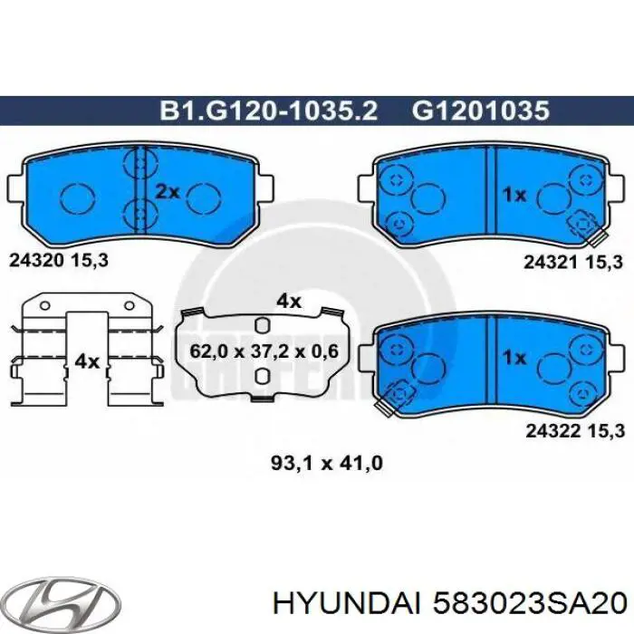 583023SA20 Hyundai/Kia pastillas de freno traseras