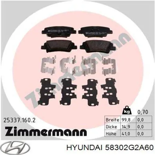 58302G2A60 Hyundai/Kia pastillas de freno traseras