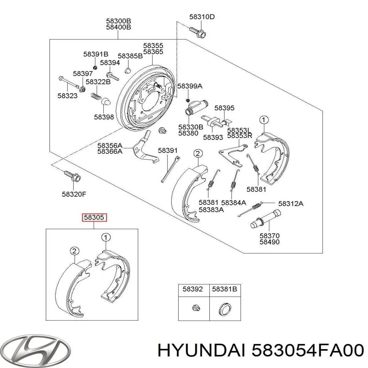 583054FA00 Hyundai/Kia Zapatas de freno de tambor traseras