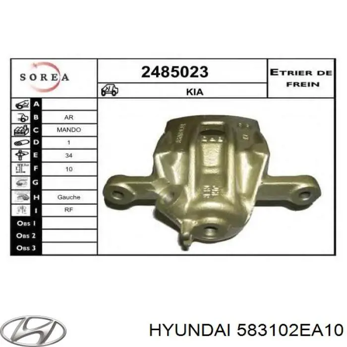 Comprar 583102EA10 Hyundai/Kia Pinza de freno trasera izquierda