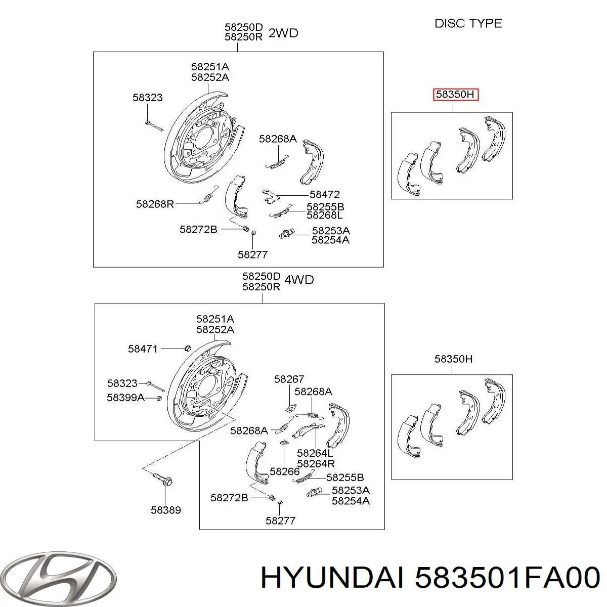 583501FA00 Hyundai/Kia zapatas de freno de mano