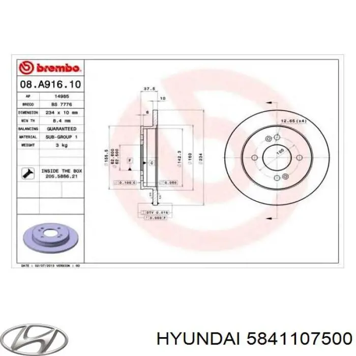 Disco de freno trasero Hyundai/Kia 5841107500 precio, desde 32,81 EUR