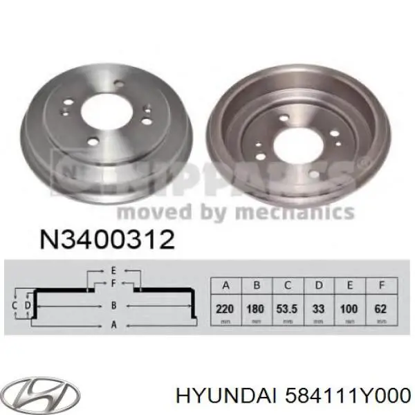 Tambor de freno trasero Hyundai/Kia 584111Y000 precio, desde 25,84 EUR