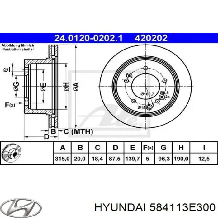 584113E300 Hyundai/Kia disco de freno trasero