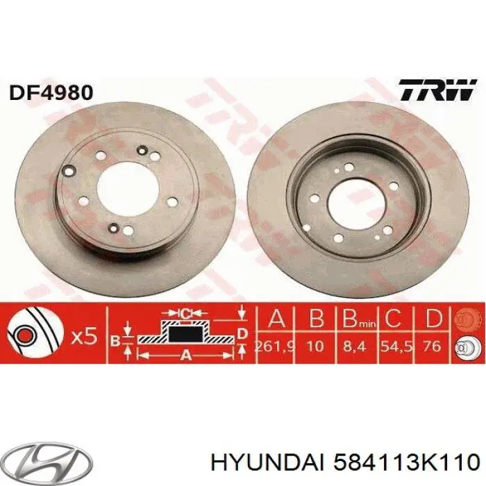 Comprar 584113K110 Hyundai/Kia Disco de freno trasero