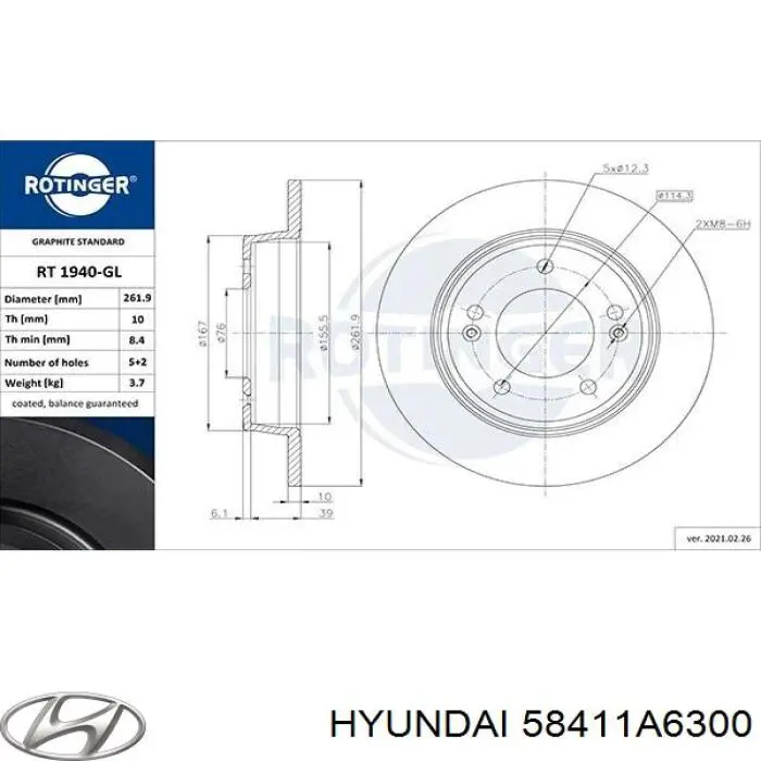 58411A6300 Hyundai/Kia Freno de disco trasero