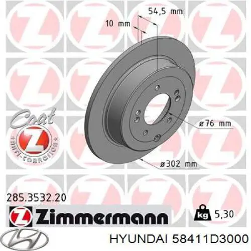 Disco de freno trasero Hyundai/Kia 58411D3000 precio, desde 51,20 EUR