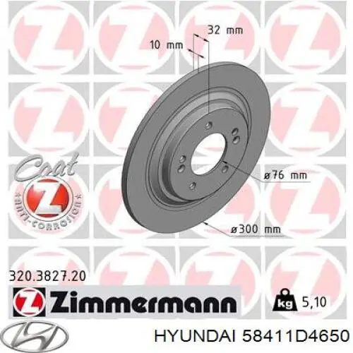 Comprar 58411D4650 Hyundai/Kia Disco de freno trasero