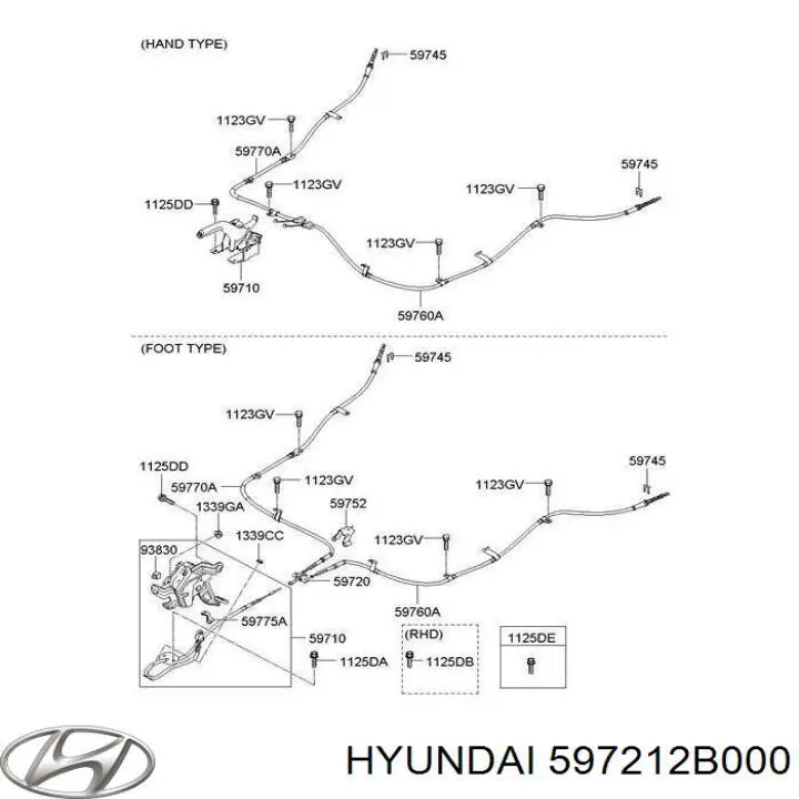 597212B000 Hyundai/Kia Cable de freno de mano delantero 