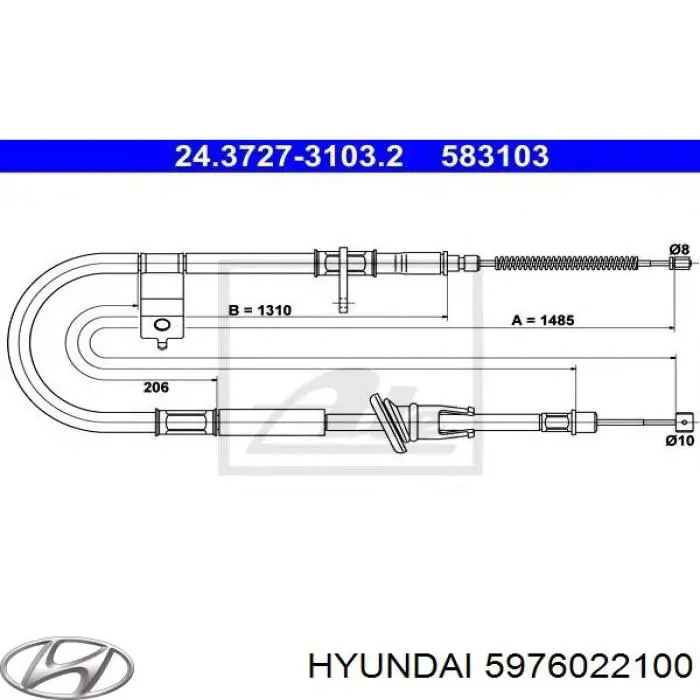 5976022100 Hyundai/Kia cable de freno de mano trasero izquierdo