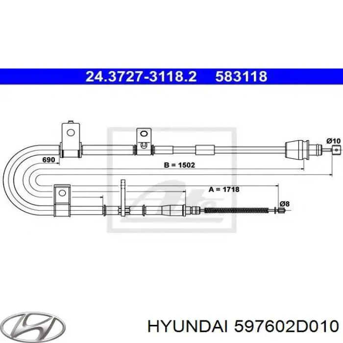597602D010 Hyundai/Kia cable de freno de mano trasero izquierdo