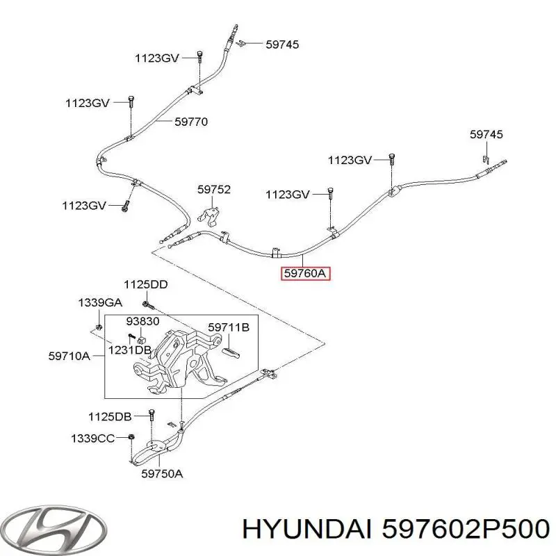 597602P500 Hyundai/Kia cable de freno de mano trasero izquierdo